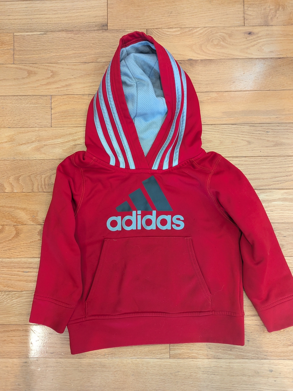 adidas 3y Red Hoodie with Grey Logo and Striped Hood